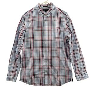 Banana Republic Shirt Mens Large Blue Red Plaid Camden Fit Non-Iron Button Down